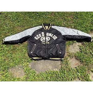 Ecko Unltd Vintage Varsity Jacket Men's‎ XL Black Silver Embroidered Logo